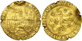FRANCE, Royaume, Henri VI d'Angleterre (1422-1453), AV salut d'or, 2e émission (septembre 1423), Paris (couronnelles initiales). D/ L'archange Gabriel...