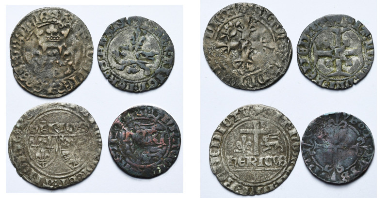 FRANCE, Royaume, lot de 3 p.: Henri V (1415-1422), florette (4e émission) et niq...