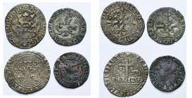 FRANCE, Royaume, lot de 3 p.: Henri V (1415-1422), florette (4e émission) et niquet, Rouen; Henri VI (1422-1453), blanc aux écus et denier parisis. Du...