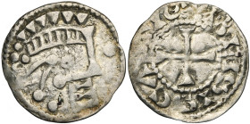 FRANCE, BLOIS, Comté, Thibaut III (1037-1090), AR denier anonyme, vers 1050-1080. D/ T. stylisée à d. Devant, un globule. Le menton figuré par trois t...