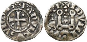 FRANCE, CHATEAUDUN, Vicomté, Raoul de Clermont (1264-1302), billon obole tournois. D/ + RADVLFVS VICONS Croix cantonnée d'un globule au 2e et d'un cas...