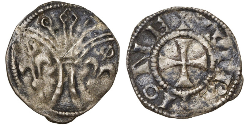 FRANCE, VIERZON, Seigneurie, Hervé Ier (1144-1192), billon denier anonyme. D/ Gr...