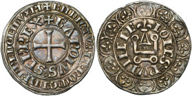 FRANCE, PROVENCE, Comté, Charles Ier d'Anjou (1245-1285), AR gros tournois, 1267-1277, Avignon. Au titre de roi de Sicile. Différent: rosette au droit...