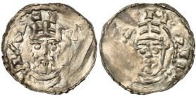 FRANCE, STRASBOURG, Conrad II, empereur (1027-1039), AR denier à la Vierge. D/ B. barbu et couronné de f. R/ B. de la Vierge de f. Dan. 707 (Hildeshei...