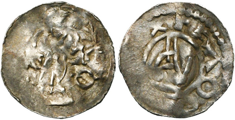 FRANCE, STRASBOURG, Evêché, Werner II (1065-1077), AR obole. D/ Une femme deb. à...
