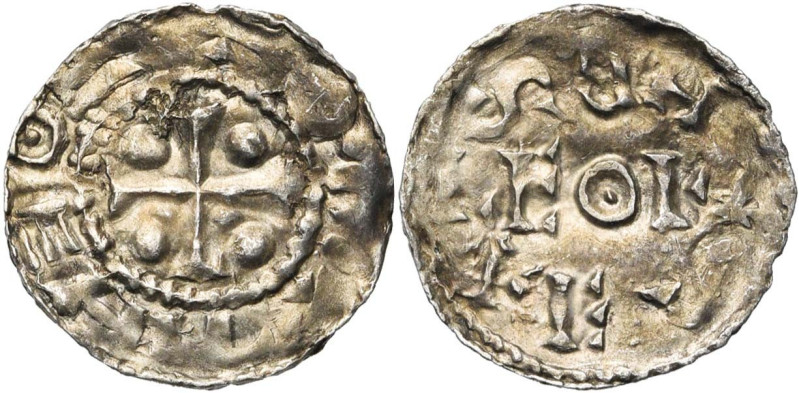 LIEGE, Principauté, AR denier. Au type immobilisé d'Otton Ier (936-973). D/ Croi...