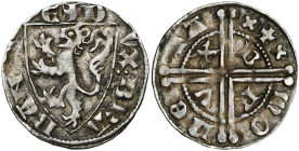 BRABANT, Duché, Jean Ier (1268-1294), AR esterlin, à partir de 1282, Bruxelles. D/ + D-VX BRA-BANTI-E Ecu au lion. R/ +- MO-NE-TA (avec M oncial) Cr...