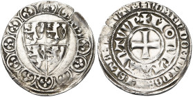 BRABANT, Duché, Jean II (1294-1312), AR gros à l'écu, Anvers. D/ Dans une bordure formée de douze arceaux ornés d'une fleur de lis, l'écu écartelé aux...