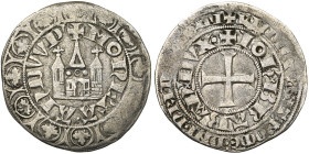 BRABANT, Duché, Jean III (1312-1355), AR gros au châtel brabançon, mai 1337, Anvers. D/ + MONETA ANDWP' Châtel. Bordure de douze feuilles d'ache. R/ ...