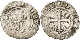 BRABANT, Duché, Jeanne et Wenceslas (1355-1383), AR demi-gros, s.d. (1363), Vilvorde. D/ + MONETA NOVA FILFORDENS Ecu écartelé dans un polylobe canton...