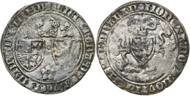 BRABANT, Duché, Jeanne, veuve (1383-1406), AR double gros rozebeker, 1392-1393, Louvain. Dit "labbaye". D/ Ecus accolés de Bohême-Brabant-Luxembourg-L...