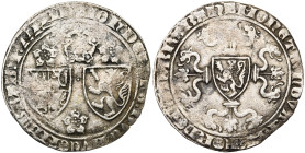 BRABANT, Duché, Jeanne, veuve (1383-1406), AR double gros rozebeker, 1392-1393, Vilvorde. Dit "labbaye". D/ Ecus accolés de Bohême-Brabant-Luxembourg-...