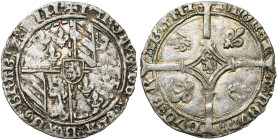BRABANT, Duché, Charles le Téméraire (1467-1477), AR double gros vierlander, 1468-1474, Louvain. D/ Armes de Bourgogne en plein champ. R/ Croix longue...