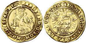 BRABANT, Duché, Charles Quint (1506-1555), AV florin Karolus d'or (tiers de réal), s.d. (1521-1545), Anvers. Ponctuation par doubles croisettes au dro...