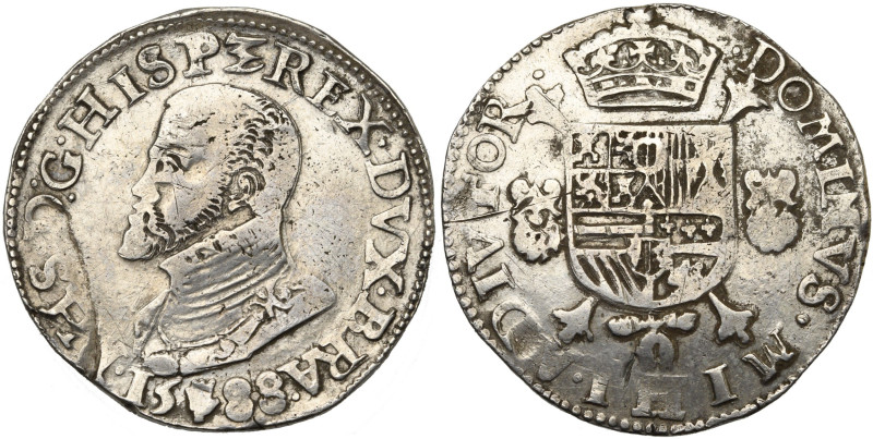BRABANT, Duché, Philippe II (1555-1598), AR écu Philippe, 1588, Anvers. D/ B. cu...