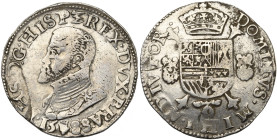 BRABANT, Duché, Philippe II (1555-1598), AR écu Philippe, 1588, Anvers. D/ B. cuir. à g. R/ Ecu couronné avec écusson de Portugal sur le tout, sur une...