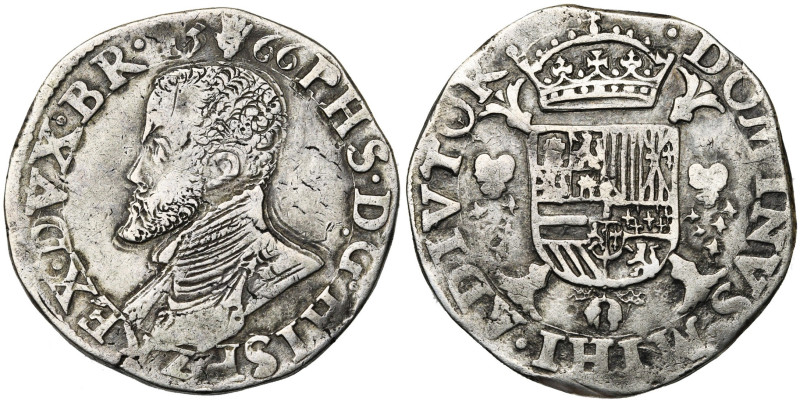 BRABANT, Duché, Philippe II (1555-1598), AR demi-écu Philippe, 1566, Anvers. D/ ...