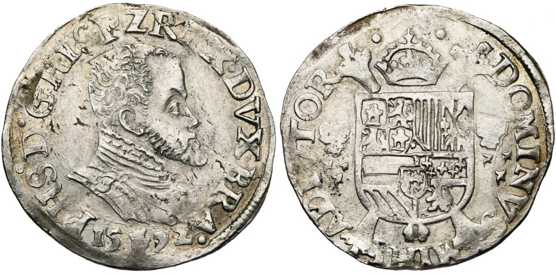 BRABANT, Duché, Philippe II (1555-1598), AR cinquième d'écu Philippe, 1572, Anve...