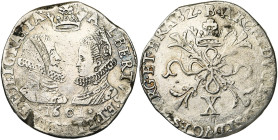 BRABANT, Duché, Albert et Isabelle (1598-1621), AR demi-florin (10 sols), 1601, Bruxelles. D/ B. affrontés des archiducs sous une couronne. R/ Croix d...