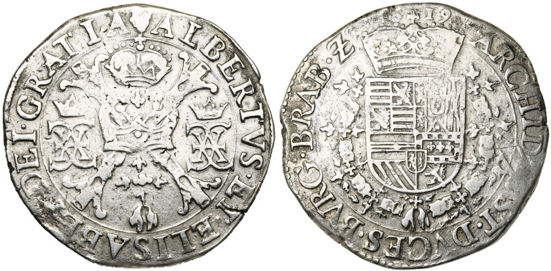 BRABANT, Duché, Albert et Isabelle (1598-1621), AR patagon, 1619, Anvers. D/ Cro...