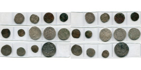 BRABANT, Duché, Albert et Isabelle (1598-1621), lot de 13 p., dont: réal d'argent, s.d., Anvers; quart de réal, 1604, Anvers; double denier, 1616, Bru...