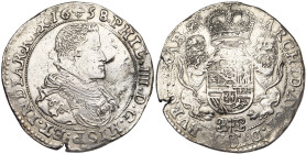 BRABANT, Duché, Philippe IV (1621-1665), AR ducaton, 1658, Bruxelles. Deuxième type. D/ B. dr. et cuir. à d. R/ Ecu couronné, tenu par deux lions. En ...
