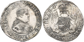 BRABANT, Duché, Philippe IV (1621-1665), AR ducaton, 1664, Anvers. Deuxième type. D/ B. dr. et cuir. à d. R/ Ecu couronné, tenu par deux lions. En des...