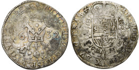 BRABANT, Duché, Philippe IV (1621-1665), AR patagon, 1632, Anvers. D/ Croix de Bourgogne sous une couronne, portant le bijou de la Toison d'or. R/ Ecu...