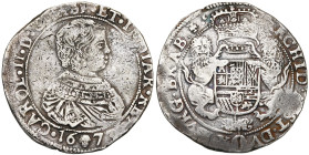 BRABANT, Duché, Charles II (1665-1700), AR demi-ducaton, 1673, Bruxelles. D/ B. enfantin à d. R/ Ecu couronné, tenu par deux lions, orné du bijou de l...