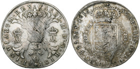 BRABANT, Duché, Charles II (1665-1700), AR patagon, 1686, Bruxelles. Nouveau type frappé au balancier. Tranche lisse. Frappe monnaie. D/ Croix de Bour...