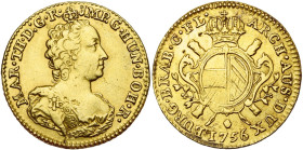 BRABANT, Duché, Marie-Thérèse (1740-1780), AV souverain, 1756, Anvers. Deuxième type. D/ B. couronné à d. R/ Ecu ovale d'Autriche-Bourgogne, couronné,...