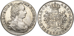 BRABANT, Duché, Marie-Thérèse (1740-1780), AR quart de ducaton, 1751, Anvers. D/ B. dr. et diad. à d. R/ Ecu couronné sur une croix de Bourgogne. W. 1...