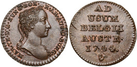 BRABANT, Duché, Marie-Thérèse (1740-1780), Cu liard, 1744, Anvers. D/ B. diad. à d. R/ Inscription en cinq lignes. W. 1132; VH 801. 3,80 g. Léger défa...