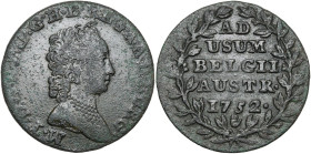 BRABANT, Duché, Marie-Thérèse (1740-1780), Cu double liard, 1752, Anvers. D/ B. à d., avec collier de perles. R/ Inscription dans une couronne. W. 113...