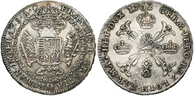 BRABANT, Duché, François Ier (1745-1765), AR couronne, 1762, Bruxelles. D/ Aigle impériale couronnée, entourée du collier de la Toison d'or. R/ Croix ...