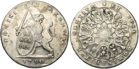 BRABANT, Duché, Etats-Belgiques-Unis (1790), AR lion d'argent (3 florins), 1790, Bruxelles. Petite date. Tranche inscrite: QVID FORTIVS LEONE. D/ Le l...
