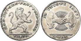 BRABANT, Duché, Etats-Belgiques-Unis (1790), AR 10 sols, 1790, Bruxelles. Premier type. D/ Lion deb. à d. R/ Deux mains serrées sortant des nuées, ten...