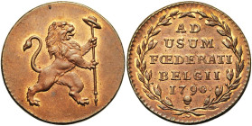 BRABANT, Duché, Etats-Belgiques-Unis (1790), Cu double liard, 1790, Bruxelles. D/ Lion deb. à d., ten. le bonnet de la Liberté sur une lance. R/ Inscr...