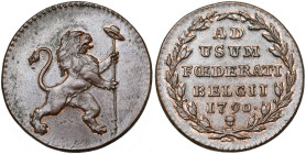 BRABANT, Duché, Etats-Belgiques-Unis (1790), Cu double liard, 1790, Bruxelles. D/ Lion deb. à d., ten. le bonnet de la Liberté sur une lance. R/ Inscr...