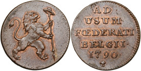 BRABANT, Duché, Etats-Belgiques-Unis (1790), Cu liard, 1790, Bruxelles. D/ Lion deb. à d., ten. le bonnet de la Liberté sur une lance. R/ Inscription ...