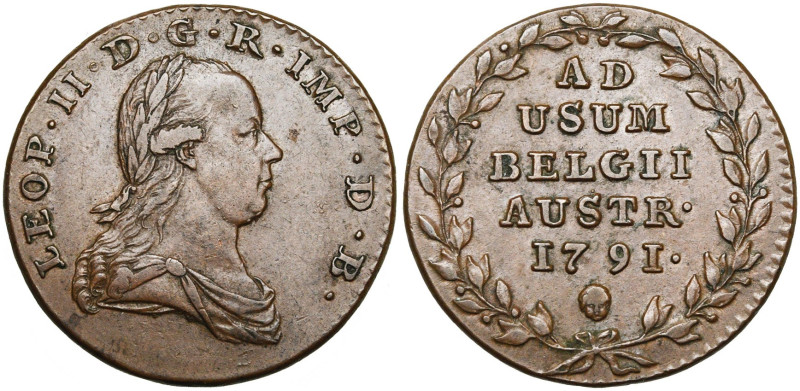 BRABANT, Duché, Léopold II (1790-1792), Cu double liard, 1791, Bruxelles. D/ B. ...