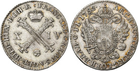 BRABANT, Duché, François II (1792-1797), AR plaquette (14 liards), 1792, Bruxelles. D/ Croix de Bourgogne sous une couronne, accostée de la valeur. R/...