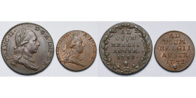 BRABANT, Duché, François II (1792-1797), lot de 2 p.: double liard, 1793 et liard, 1792, Bruxelles. W. 1171, 1772.

presque Superbe / about Extremel...