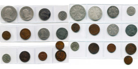 BRABANT, Duché, lot de 13 p.: Léopold II, couronne et demi-couronne, 1791 H, Günzburg; quart de couronne, 1792 A, Vienne; 14 liards et liard, 1792, Br...