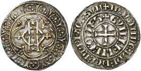 HAINAUT, Comté, Guillaume Ier (1304-1337), AR demi-gros au monogramme (eskiélois), 1312-1313. D/ Symbole de Valenciennes dans un quadrilobe, cantonné ...