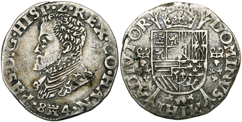 HAINAUT, Comté, Philippe II (1555-1598), AR cinquième d'écu Philippe, 1584, Mons...