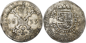 LUXEMBOURG, Duché, Philippe IV (1621-1665), AR patagon, 1635. D/ Croix de Bourgogne sous une couronne, ornée du bijou de la Toison d'or, accostée de l...