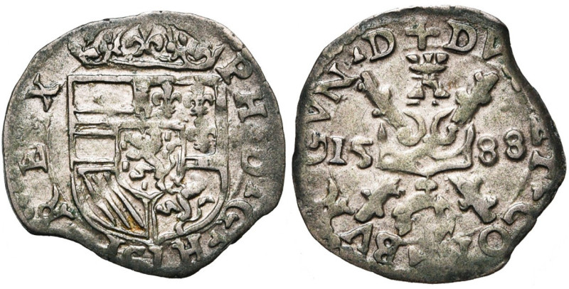 FRANCHE-COMTE, Philippe II (1556-1598), billon gros, 1588, Dole. D/ Ecu couronné...