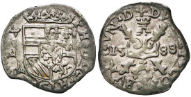 FRANCHE-COMTE, Philippe II (1556-1598), billon gros, 1588, Dole. D/ Ecu couronné. R/ Croix de Bourgogne séparant la date, sous une tour. VH 349; Dole ...