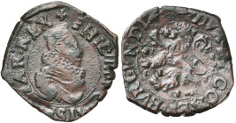 FRANCHE-COMTE, Philippe IV (1621-1665), Cu double denier, s.d. (après 1637), Dole. Ponctuation par points. D/ B. dr. et cuir. à d., le col fraisé. R/ ...